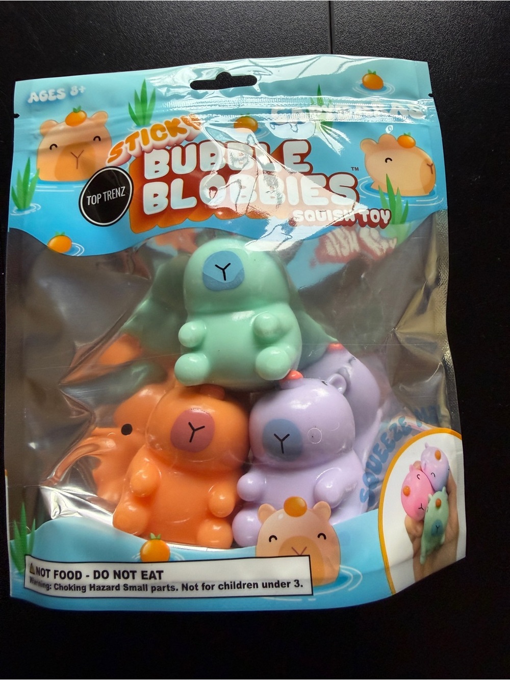 New Squishy Top Trenz Sticky Bubble Blobbies Capybaras 3 Set Purple Orange Mint